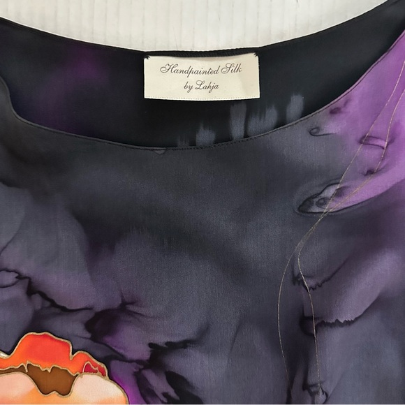 Lahja Hand Painted Silk Top Black Floral Print - Picture 5 of 8